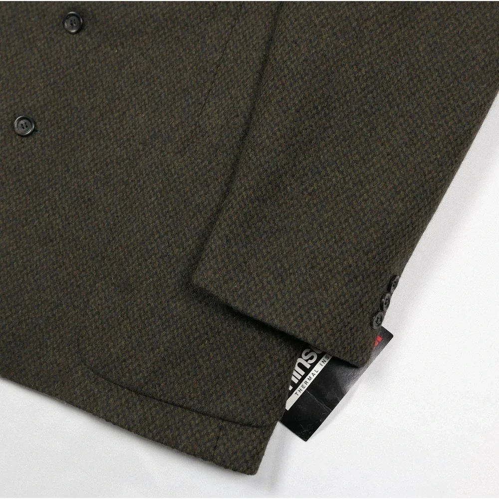 LL Bean Prescott USA Wool Country Tweed Sport Coat 46L / LT Olive Navy Heathered